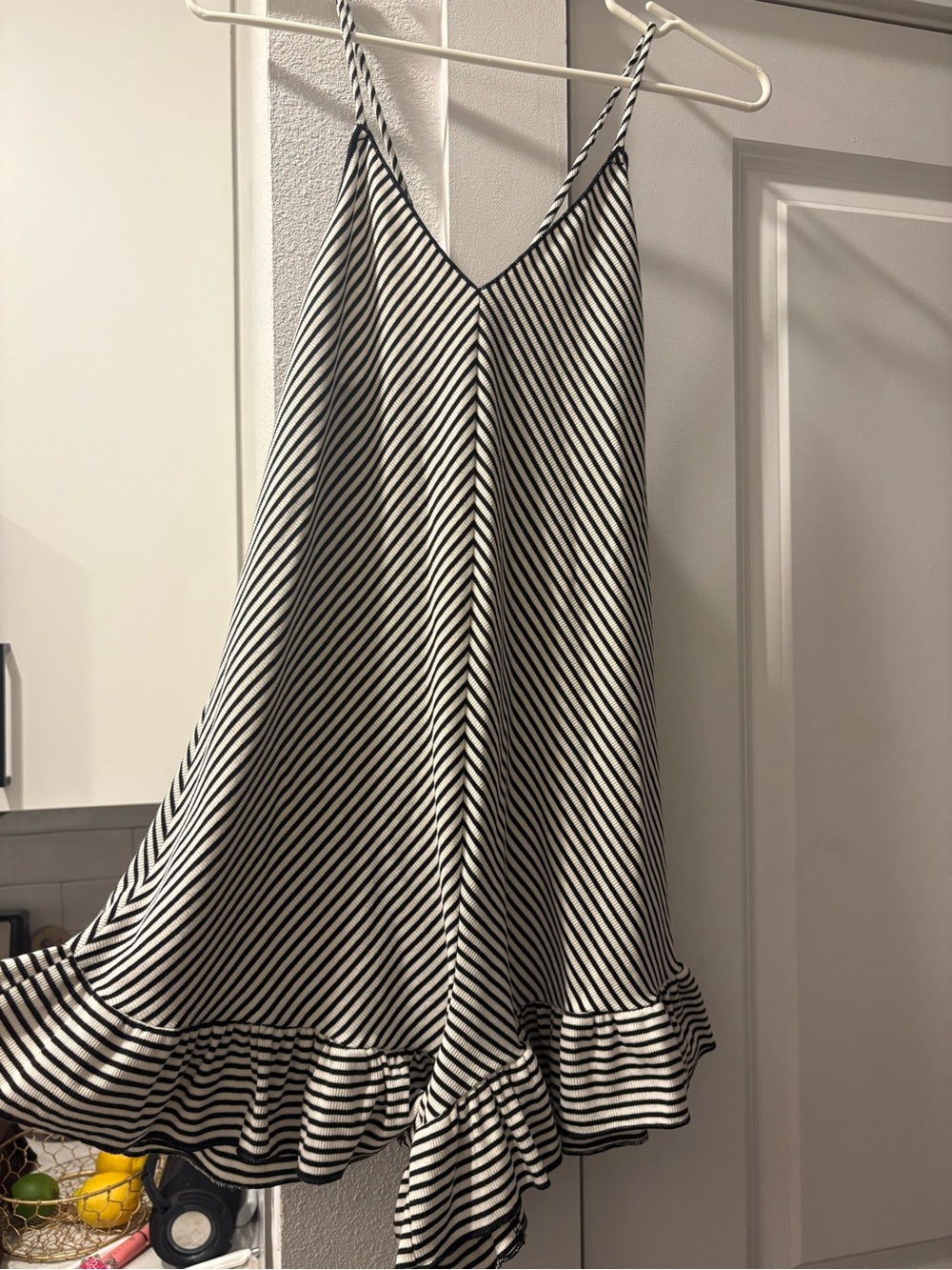Black & White Striped V-Neck Spaghetti Strap Romper